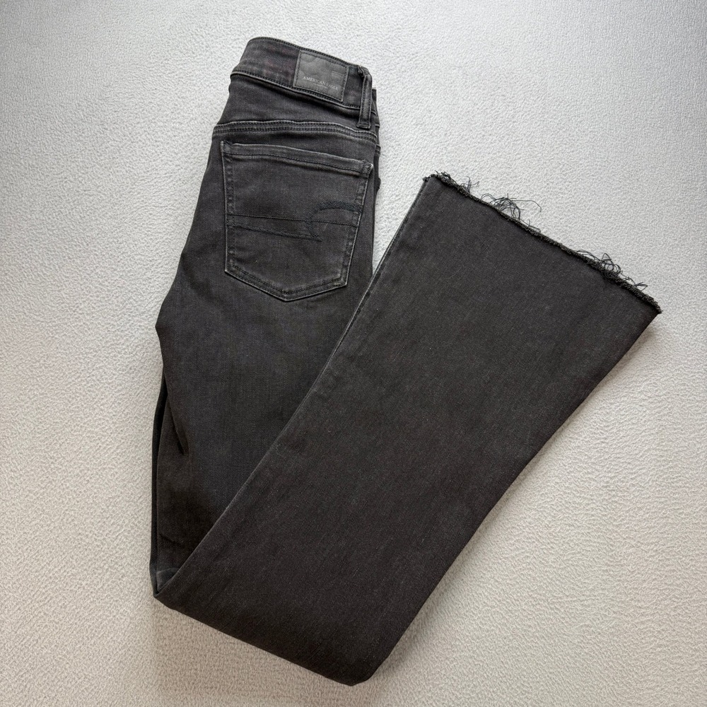 American Eagle Super Super Stretch X Flare Jeans Womens 2 Short Black Denim